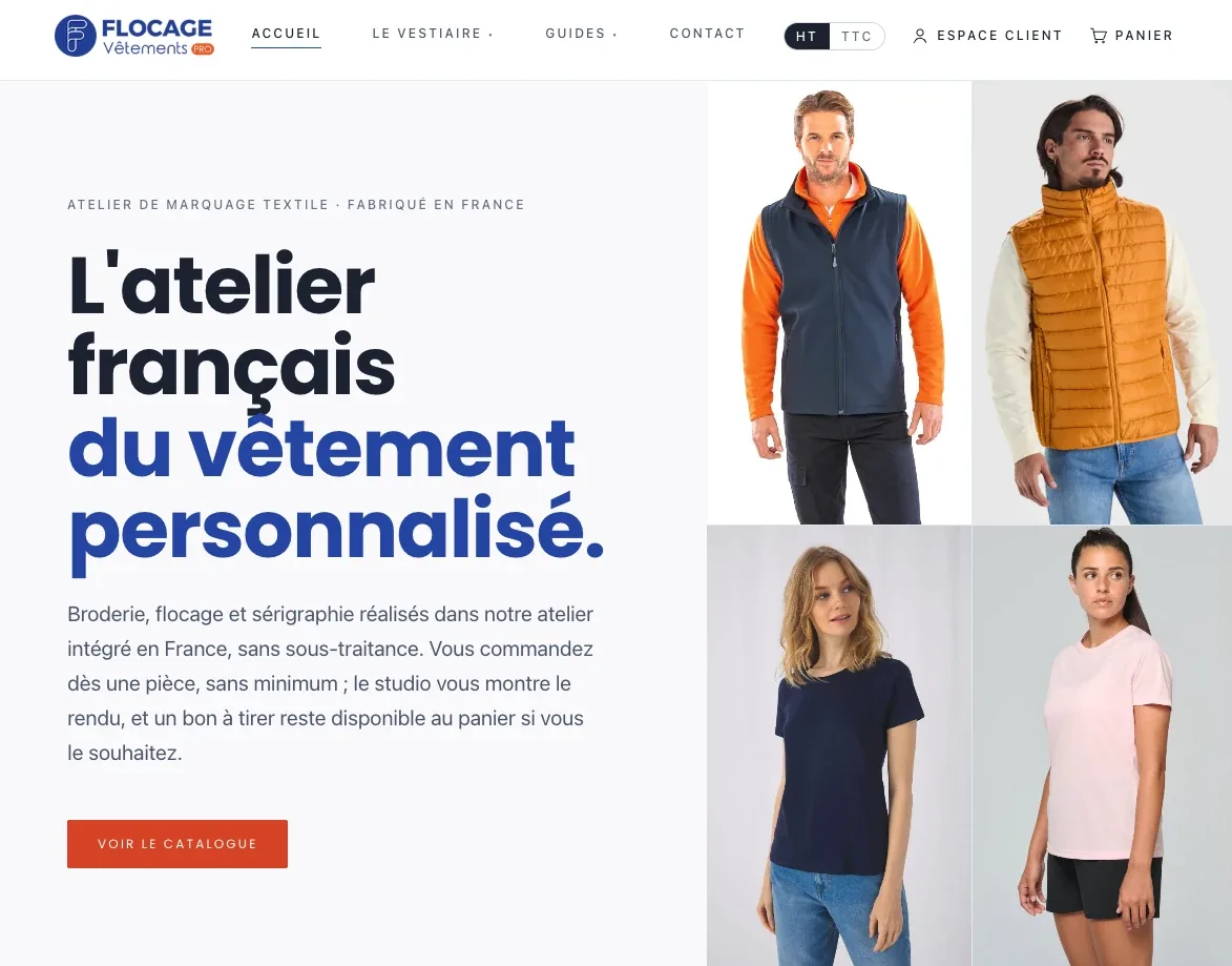 Page d'accueil de la boutique de vêtements personnalisés