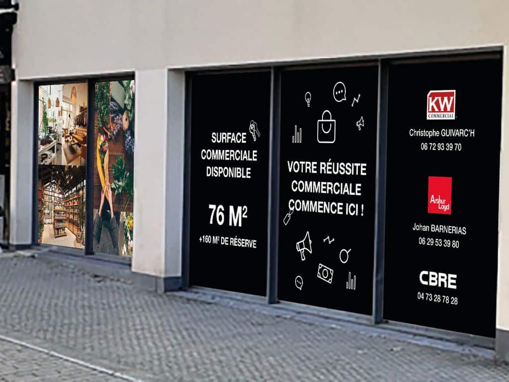 Stickage vitrine agence immobilière KW Arvern - Signalétique Clermont-Ferrand